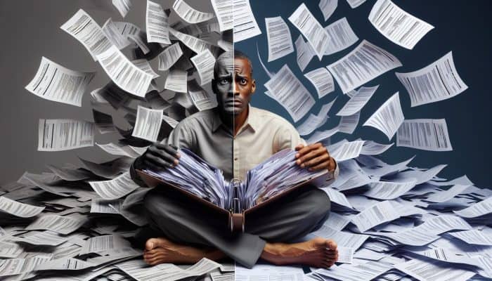 Understanding Debt Consolidation: An In-Depth Guide | DCL Understanding Debt Consolidation: A visual representation of a person consolidating multiple bills into one folder, symbolising financial relief and clarity.