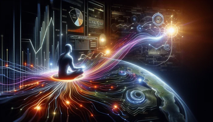 Person using AI to analyse competitor backlinks, identifying trends and opportunities in industry forums and blogs.