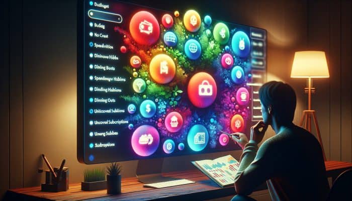 A Comprehensive Guide to Using Budgeting Tools with Debt Consolidation | DCL A person analysing a colourful budget chart on a computer in a cozy home office environment.