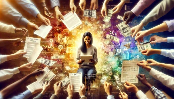 A Comprehensive Guide to Using Budgeting Tools with Debt Consolidation | DCL A person consolidating high-interest credit card bills into one loan, symbolising financial relief.