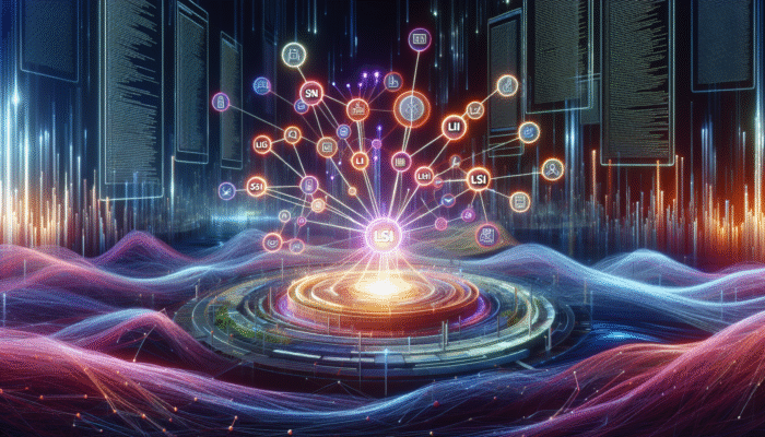 A vibrant digital landscape with interconnected nodes and flowing data streams, enhancing contextual relevance.