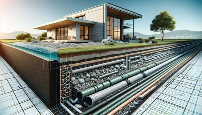 Cross-section of a French drain system in a West End, Vancouver home, directing surface water away from the foundation.