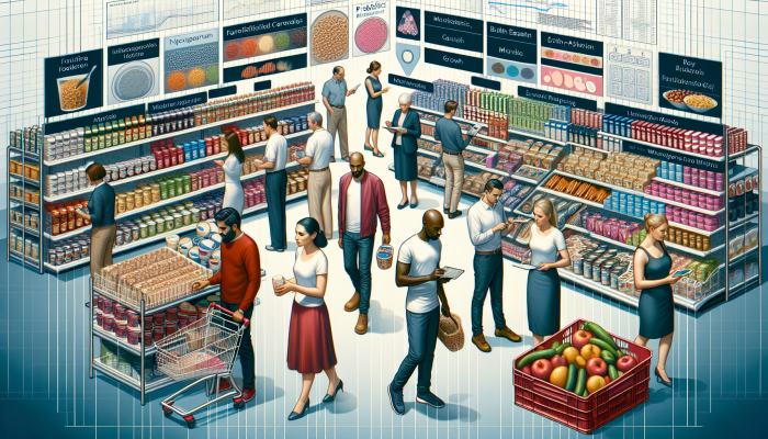 Trends in Functional Foods: Diverse consumers choosing health-focused functional foods in a bustling UK market, symbolising growth and evolving preferences.