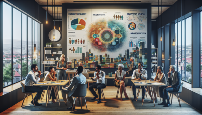 Experts in a modern Stellenbosch office analysing maps, demographic charts, and infrastructure models under warm lighting.